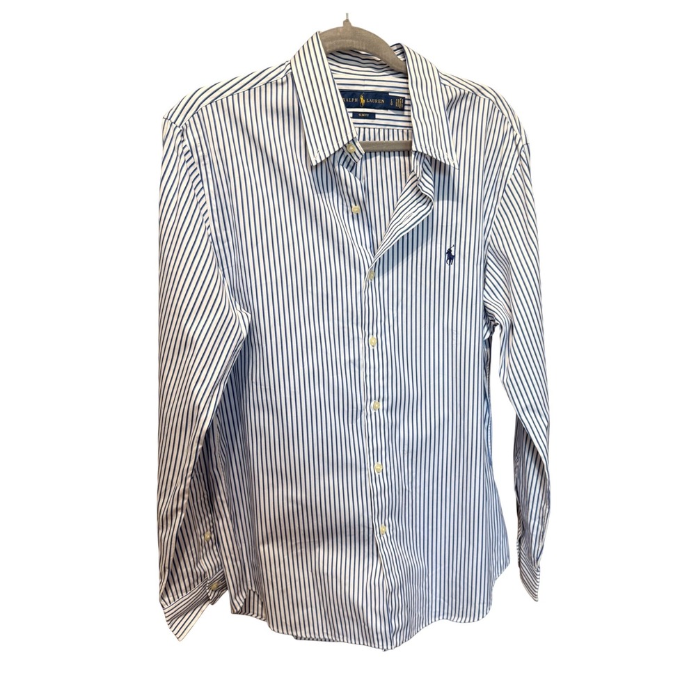 Ralph Lauren Button Down Shirt Striped Large Blue White Slim Fit Long Sleeve - Picture 3 of 6